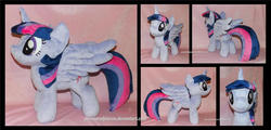 Size: 1600x770 | Tagged: safe, artist:peruserofpieces, twilight sparkle, alicorn, pony, g4, female, front view, horn, irl, mare, photo, plushie, profile, solo, toy, twilight sparkle (alicorn), wings