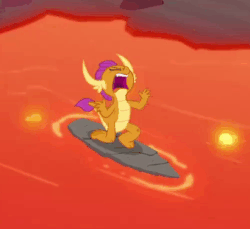 Size: 410x376 | Tagged: safe, screencap, smolder, dragon, g4, sweet and smoky, angry, animated, animated screencap, cropped, dragoness, female, gif, lava, loop, looped, madorable, screaming, solo, surfboard