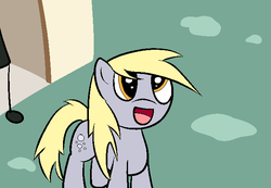 Size: 650x450 | Tagged: safe, anonymous artist, derpy hooves, oc, oc:anon, pony, msponyadventures, g4, 4chan, :d, happy