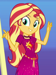 Size: 486x648 | Tagged: safe, screencap, sunset shimmer, equestria girls, g4, i'm on a yacht, my little pony equestria girls: better together, cropped, cute, female, geode of empathy, looking at you, magical geodes, shimmerbetes, smiling, solo