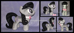 Size: 1600x726 | Tagged: safe, artist:peruserofpieces, octavia melody, earth pony, pony, g4, accessory, bow, bowtie, female, front view, happy, irl, mare, missing accessory, necktie, photo, plushie, profile, smiling, solo, toy