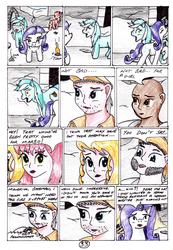 Size: 2417x3486 | Tagged: safe, artist:40kponyguy, derpibooru exclusive, lyra heartstrings, pinkie pie, rarity, earth pony, human, pony, unicorn, 40kponyguy's the staff of aurelian, g4, comic, crossover, high res, magic, pronking, ruins, shocked expression, spaceballs the tag, telekinesis, traditional art, warhammer (game), warhammer 40k, you don't say