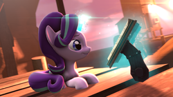 Size: 3840x2160 | Tagged: safe, artist:alicorntwilysparkle, starlight glimmer, pony, unicorn, g4, 3d, 4k, book, cute, female, glimmerbetes, high res, levitation, magic, mare, prone, reading, smiling, solo, source filmmaker, sunset, telekinesis