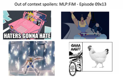 Size: 1280x800 | Tagged: safe, pony, between dark and dawn, g4, cygnus hyoga, jojo's bizarre adventure, kronk, meme, out of context, out of context spoiler, panty and stocking with garterbelt, saint seiya, speedwagon, the emperor's new groove, yzma