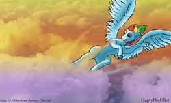 Size: 1080x652 | Tagged: safe, artist:emptyplotfiller, rainbow dash, pegasus, pony, fanfic:crossing the trixie bridge, g4, cloud, female, flying, solo