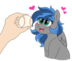 Size: 768x654 | Tagged: safe, artist:littlebibbo, derpibooru exclusive, oc, oc:bibbo, pegasus, pony, baseball, blushing, cute, excited, eyes on the prize, freckles, hand, sitting, sports, wingding eyes