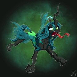 Size: 4000x4000 | Tagged: safe, artist:lupiarts, artist:snoopystallion, queen chrysalis, changeling, changeling queen, g4, collaboration, comic sins, fangs, female, hissing, solo, spit, tongue out