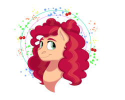 Size: 1280x1024 | Tagged: safe, artist:itstechtock, oc, oc only, oc:cherry penelope surprise, earth pony, pony, bust, female, mare, offspring, parent:cheese sandwich, parent:pinkie pie, parents:cheesepie, portrait, simple background, solo, transparent background
