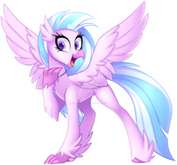 Size: 1280x1195 | Tagged: safe, artist:scarlet-spectrum, silverstream, classical hippogriff, hippogriff, g4, cute, deviantart watermark, diastreamies, female, happy, jewelry, necklace, obtrusive watermark, simple background, smiling, solo, transparent background, watermark