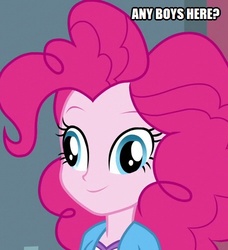 Size: 455x500 | Tagged: safe, edit, edited screencap, screencap, pinkie pie, equestria girls, g4, my little pony equestria girls: friendship games, caption, cropped, derp, female, image macro, solo, text