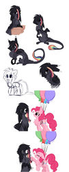 Size: 1920x4755 | Tagged: safe, artist:php146, pinkie pie, oc, oc:ayaka, draconequus, pony, g4, alternate design, balloon, draconequus oc, eye clipping through hair, female, floating, then watch her balloons lift her up to the sky