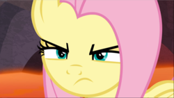 Size: 1667x940 | Tagged: safe, screencap, fluttershy, pegasus, pony, g4, sweet and smoky, angry, badass, close-up, cropped, determined, female, flutterbadass, fluttershy is not amused, mare, narrowed eyes, solo, unamused