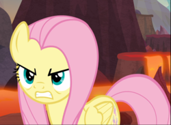 Size: 1284x939 | Tagged: safe, screencap, fluttershy, pegasus, pony, g4, sweet and smoky, angry, badass, cropped, determined, female, flutterbadass, fluttershy is not amused, gritted teeth, mare, peeved, solo, unamused