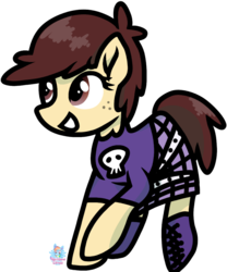 Size: 749x899 | Tagged: safe, artist:rainbow eevee, pony, boots, clothes, cute, female, freckles, luna loud, plaid skirt, ponified, shoes, simple background, skirt, solo, the loud house, transparent background
