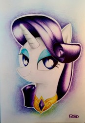 Size: 2084x2997 | Tagged: safe, artist:rsd500, rarity, pony, unicorn, g4, bust, element of generosity, female, high res, mare, portrait, smiling, solo, traditional art