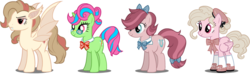 Size: 1195x356 | Tagged: safe, artist:rabidpepper, oc, oc only, bat pony, earth pony, pegasus, pony, unicorn, bat pony oc, bow, bowtie, simple background, transparent background, vector