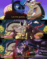 Size: 640x804 | Tagged: safe, idw, cosmos, discord, fluttershy, princess luna, g4, spoiler:comic, exploitable meme, marvel, marvel cinematic universe, meme, thanos