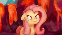Size: 4416x2484 | Tagged: safe, artist:aemuhn, fluttershy, pegasus, pony, g4, sweet and smoky, angry, badass, badass adorable, cute, ears back, female, flutterbadass, lava, madorable, mare, scene interpretation, shyabetes, solo