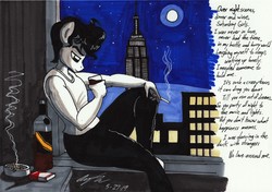 Size: 2964x2091 | Tagged: safe, artist:newyorkx3, oc, oc only, oc:tommy, anthro, alcohol, high res, smoking, solo, traditional art