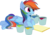 Size: 7910x5546 | Tagged: safe, artist:cyanlightning, rainbow dash, pony, g4, .svg available, absurd resolution, brush, bucket, canvas, chest fluff, cute, dashabetes, female, folded wings, mare, mouth hold, paint, paintbrush, prone, simple background, sitting, solo, transparent background, vector, wings