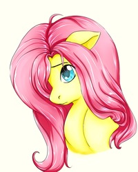 Size: 1280x1600 | Tagged: safe, artist:louloustudio, fluttershy, pony, g4, bust, cute, female, hair over one eye, mare, portrait, shyabetes, simple background, solo
