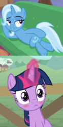 Size: 816x1640 | Tagged: safe, trixie, twilight sparkle, alicorn, pony, g4, road to friendship, the point of no return, blushing, draw me like one of your french girls, female, lesbian, reaction image, ship:twixie, shipping, twilight sparkle (alicorn)