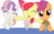 Size: 1280x800 | Tagged: safe, artist:canon-lb, apple bloom, scootaloo, sweetie belle, earth pony, pegasus, pony, unicorn, g4, one bad apple, adorabloom, applebetes, babs seed song, cute, cutealoo, cutie mark crusaders, diasweetes, female, filly, milkshake, milkshake ponies, simple background, table, transparent background, trio, vector