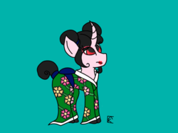 Size: 1024x768 | Tagged: safe, artist:mintymelody, oc, oc only, pony, unicorn, clothes, eastern unicorn, kimono (clothing), looking up, makeup, simple background