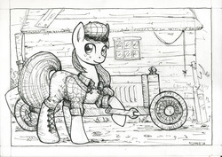 Size: 1200x850 | Tagged: safe, artist:asimos, applejack, earth pony, pony, g4, car, clothes, female, mechanic, sketch, solo, wrench