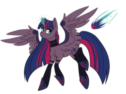 Size: 1920x1440 | Tagged: safe, artist:kxttponies, oc, oc only, alicorn, pony, broken horn, clothes, cutie mark, female, hoof shoes, horn, implied princess twilight, magical lesbian spawn, mare, offspring, parent:tempest shadow, parent:twilight sparkle, parents:tempestlight, simple background, socks, solo, sparking horn, transparent background