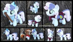 Size: 4530x2625 | Tagged: safe, artist:peruserofpieces, button mash, sweetie belle, earth pony, pegasus, pony, unicorn, don't mine at night, g4, accessory, bandana, boop, cape, clothes, cmc cape, colt, crest, crown, cutie mark crusaders patch, female, filly, front view, horn, irl, jewelry, male, missing accessory, mouth hold, multiple views, noseboop, photo, pickaxe, plushie, profile, regalia, ship:sweetiemash, shipping, shirt, straight, tiara, toy
