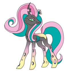 Size: 1920x1983 | Tagged: safe, artist:kxttponies, oc, oc only, changepony, hybrid, female, interspecies offspring, magical lesbian spawn, offspring, parent:fluttershy, parent:queen chrysalis, parents:chrysashy, simple background, solo, transparent background