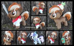Size: 4275x2640 | Tagged: safe, artist:peruserofpieces, button mash, sweetie belle, earth pony, pony, unicorn, don't mine at night, g4, accessory, bandana, beanie, clothes, colt, crest, crown, duo, facial hair, fake moustache, female, filly, hat, horn, irl, jewelry, juice, juice box, male, moustache, mouth hold, photo, pickaxe, plushie, propeller hat, regalia, scarf, ship:sweetiemash, shipping, shirt, straight, sword, tiara, toy, weapon