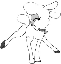 Size: 1327x1392 | Tagged: safe, artist:steelsoul, pom (tfh), lamb, sheep, them's fightin' herds, butt, community related, dancing, eyes closed, female, grayscale, monochrome, plot, pom butt, rear view, simple background, smiling, solo, white background