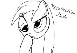 Size: 650x450 | Tagged: safe, derpy hooves, pony, msponyadventures, g4, 4chan, black and white, female, grayscale, monochrome, simple background, solo, text, thinking