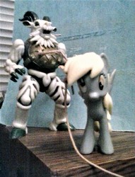 Size: 1181x1542 | Tagged: safe, derpy hooves, pegasus, pony, g4, mighty morphin power rangers, photo, power rangers, robogoat, rope, tied up