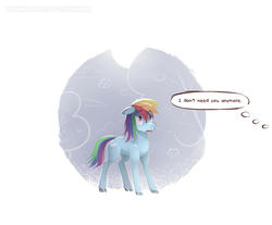 Size: 1600x1326 | Tagged: safe, artist:icychamber, rainbow dash, pony, g4, female, sad, simple background, solo, thought bubble, white background, wingless