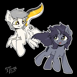Size: 2000x2000 | Tagged: safe, artist:danli69, oc, oc only, oc:kate, oc:kej, pegasus, pony, unicorn, birthday gift, black background, couple, duo, female, high res, k+k, male, oc x oc, shipping, simple background, straight