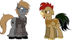 Size: 2032x1146 | Tagged: safe, artist:theeditormlp, oc, oc only, oc:sentinel, oc:the editor, earth pony, pony, biting, clothes, glasses, male, shirt, simple background, stallion, tongue bite, transparent background, vector, vest