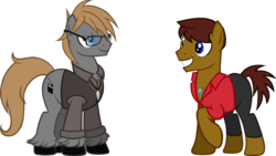 Size: 2000x1125 | Tagged: safe, artist:theeditormlp, oc, oc only, oc:jaxson zitting, oc:the editor, earth pony, pony, clothes, glasses, male, pants, shirt, simple background, stallion, transparent background, vector, vest