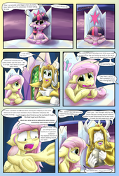 Size: 1178x1728 | Tagged: safe, artist:firefanatic, fluttershy, twilight sparkle, alicorn, pony, comic:friendship management, g4, asgore dreemurr, chest fluff, comic, cup, dialogue, fluffy, frog (hoof), table, teacup, twilight sparkle (alicorn), underhoof, undertale, what is hoo-man