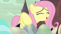 Size: 1920x1080 | Tagged: safe, screencap, fluttershy, pony, g4, sweet and smoky, cute, egg, female, happy, mare, shyabetes, solo