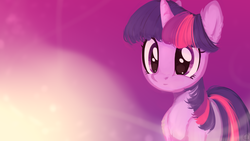 Size: 1920x1080 | Tagged: safe, artist:mwerrycult, twilight sparkle, pony, unicorn, crepuscular rays, cute, ear fluff, female, mare, purple background, shoulder fluff, simple background, solo, twiabetes, unicorn twilight