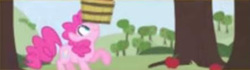 Size: 444x125 | Tagged: safe, artist:egophiliac, pinkie pie, pony, game:the super speedy cider squeezy 6000, g4, apple, apple tree, basket, cute, female, food, low quality, solo, tree