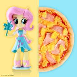 Size: 2000x2000 | Tagged: safe, fluttershy, equestria girls, g4, official, doll, equestria girls minis, female, food, ham, high res, irl, meat, photo, pineapple, pineapple pizza, pizza, toy, wat