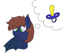 Size: 2317x1985 | Tagged: safe, artist:eyeburn, oc, oc only, oc:warly, bat pony, pony, cute, pacifier, thought bubble