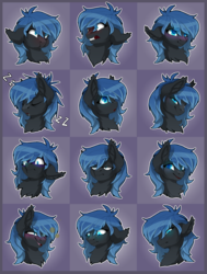 Size: 1500x1989 | Tagged: safe, artist:taiga-blackfield, oc, oc only, oc:midnight light, pony, blushing, bust, expressions, solo