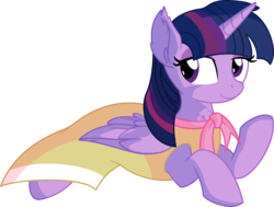 Size: 7279x5496 | Tagged: safe, artist:cyanlightning, twilight sparkle, alicorn, pony, g4, sweet and elite, .svg available, absurd resolution, birthday dress, clothes, dress, ear fluff, female, looking back, mare, prone, simple background, smiling, solo, transparent background, twilight sparkle (alicorn), vector