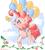 Size: 1181x1310 | Tagged: safe, artist:tomitake, pinkie pie, butterfly, earth pony, pony, g4, balloon, cute, diapinkes, female, floating, flower, mare, solo, then watch her balloons lift her up to the sky