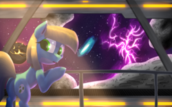 Size: 4000x2500 | Tagged: safe, artist:sweetbrew, earth pony, pony, yoshi, anomaly, butt, commission, galaxy, planet, plot, ponified, space, spaceship
